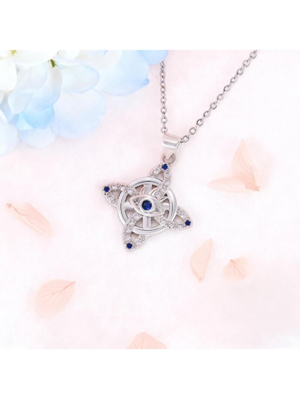 Celtic Knot Sterling Silver Necklace with Blue CZ Evil Eye Pendant - Irish - Picture 3 of 6